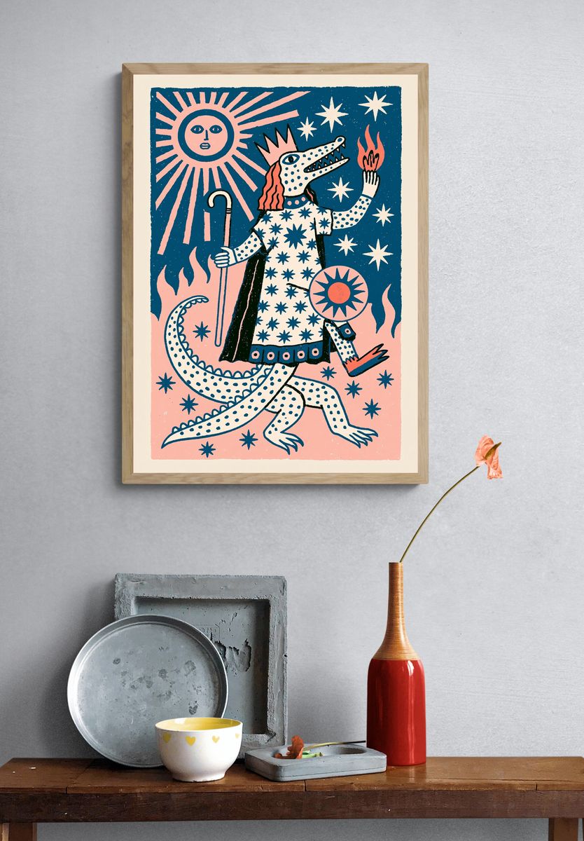 Mythic Crocodile Rider Illustration Poster. — room view 3