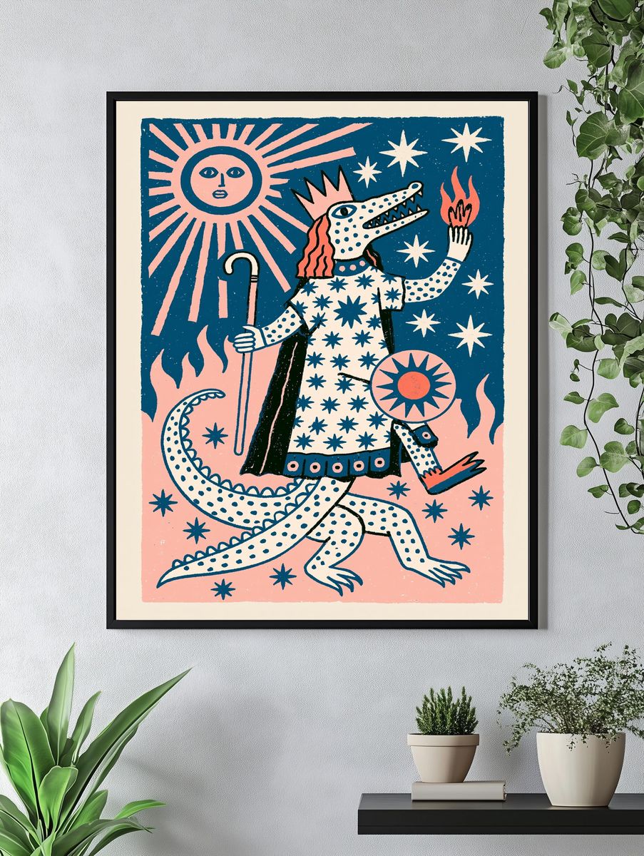 Mythic Crocodile Rider Illustration Poster. — room view 4