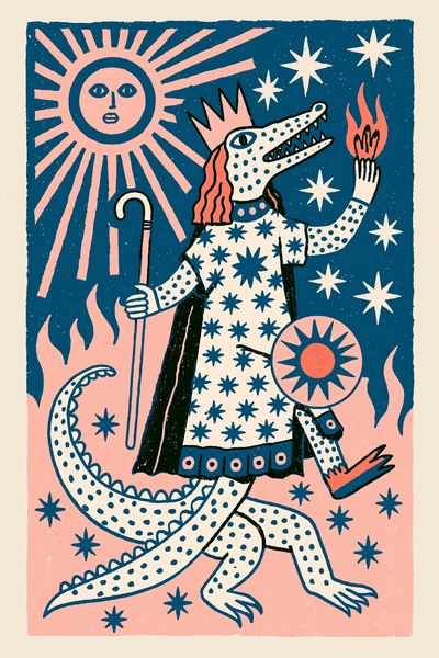 Mythic Crocodile Rider Illustration Poster. poster print