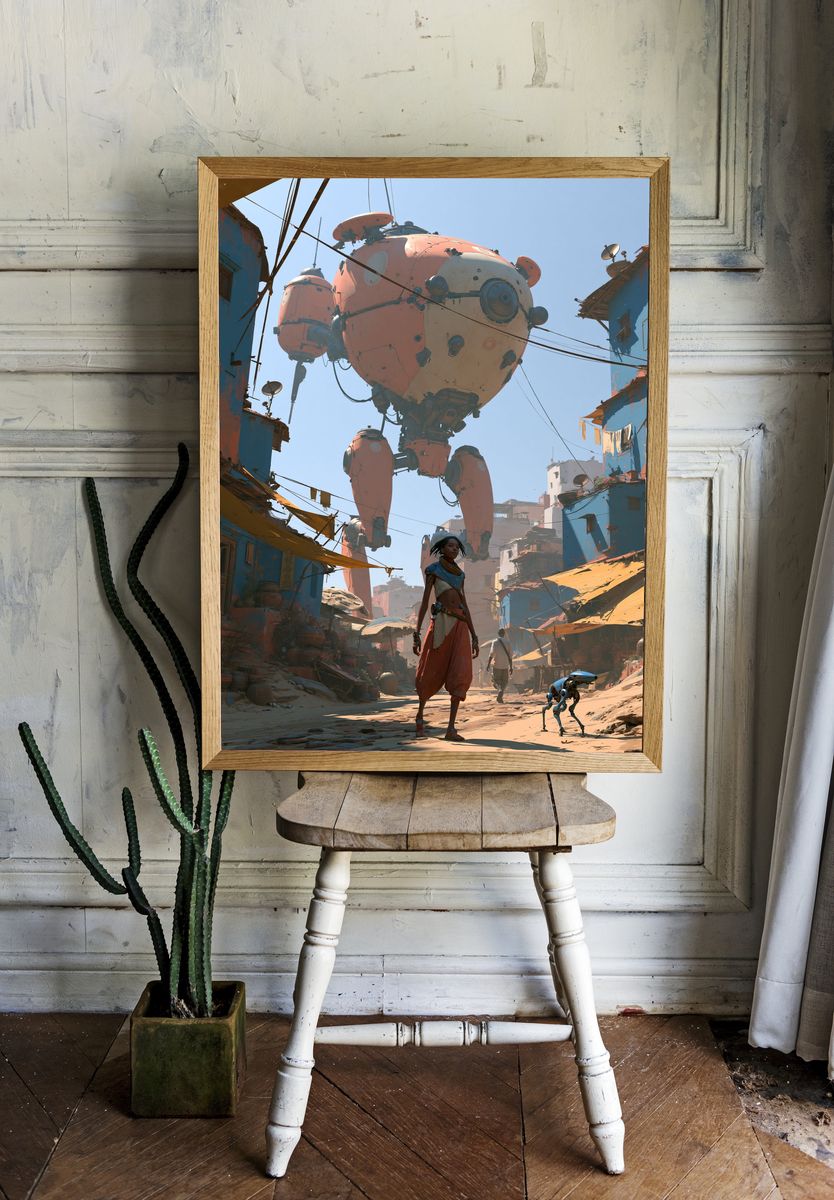 Sci-Fi Street Giant Robot Print. — room view 1