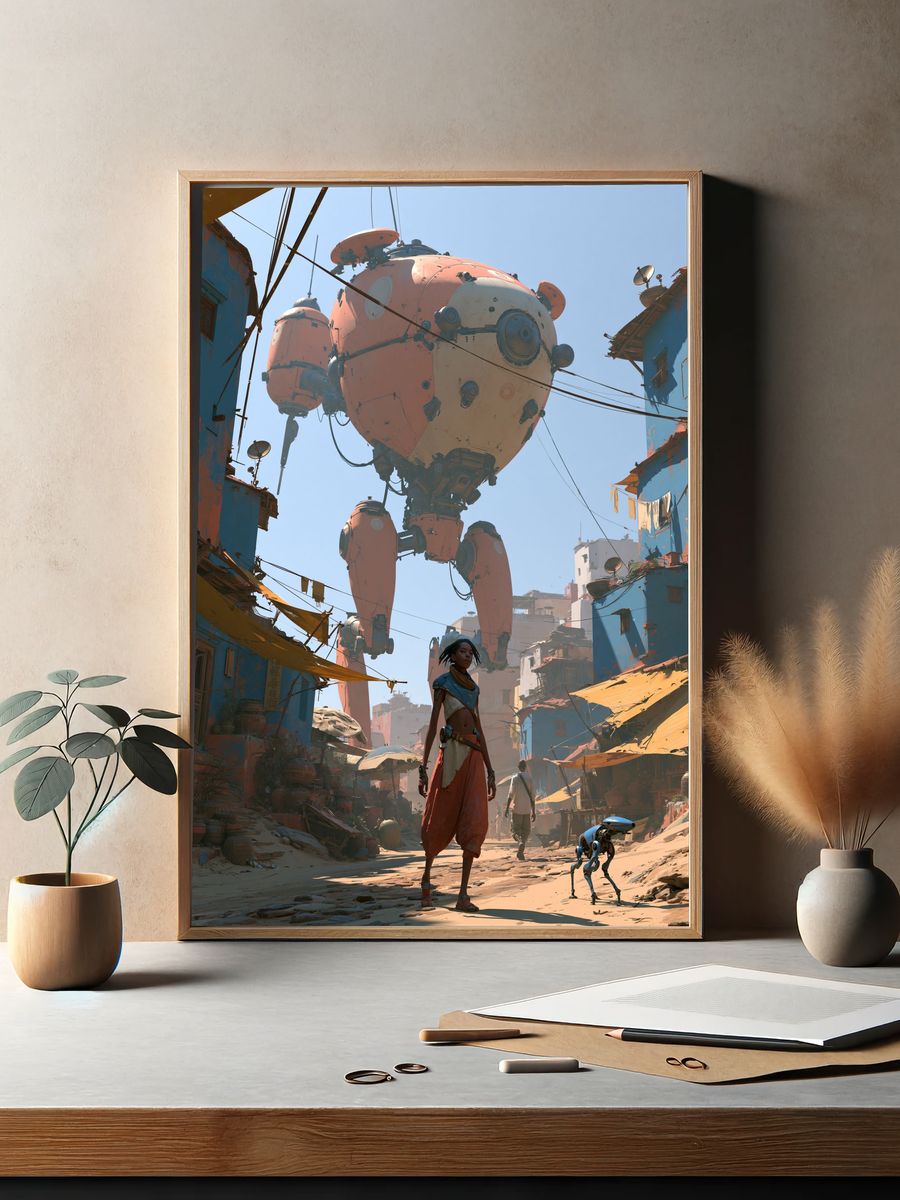 Sci-Fi Street Giant Robot Print. — room view 2