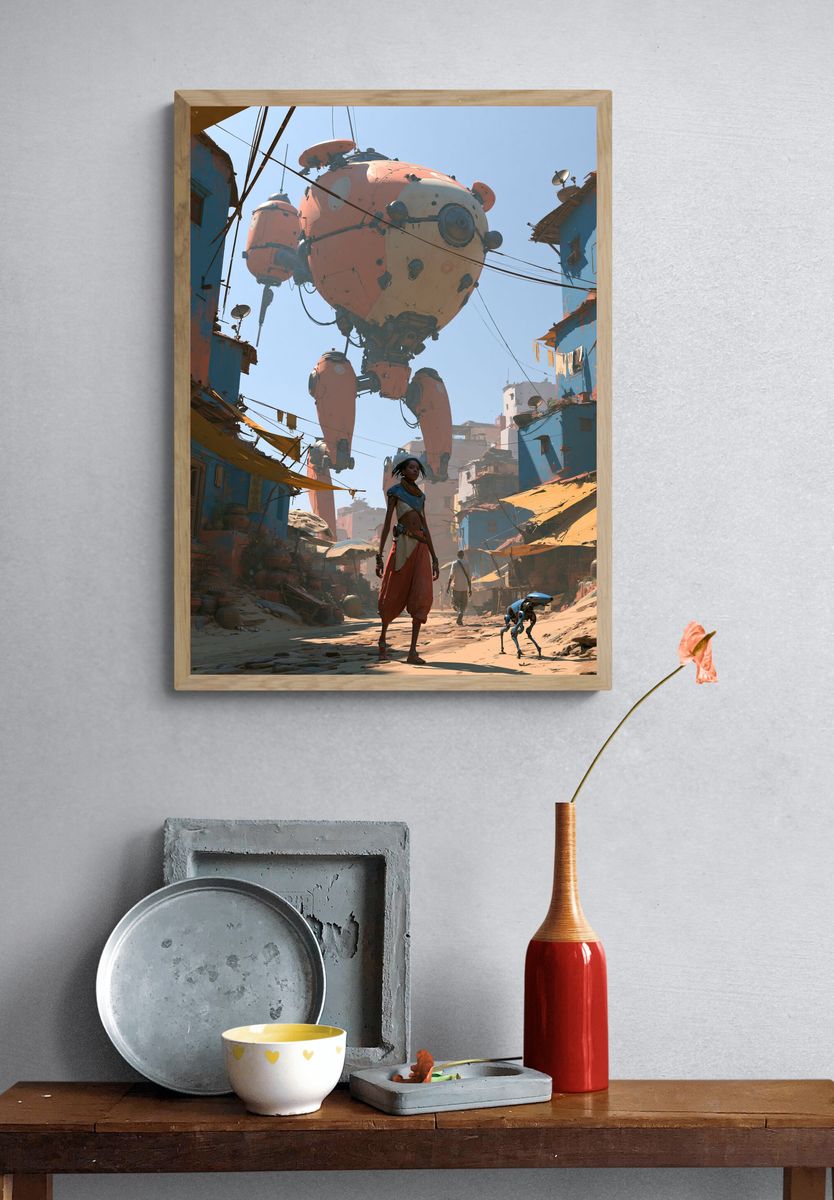 Sci-Fi Street Giant Robot Print. — room view 3