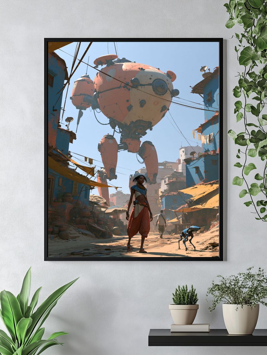 Sci-Fi Street Giant Robot Print. — room view 4