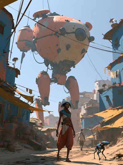 Sci-Fi Street Giant Robot Print. poster print