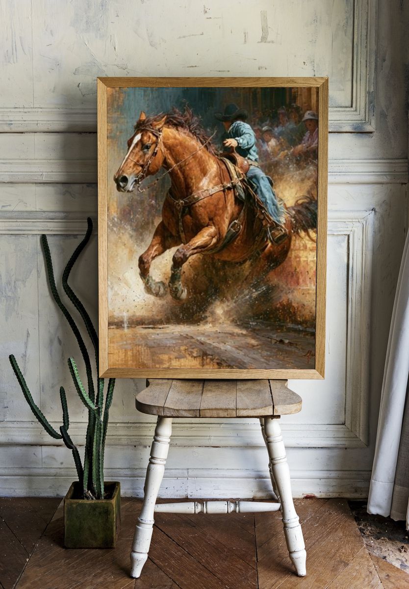 Cowboy Horse Ride Illustration Poster. — room view 1