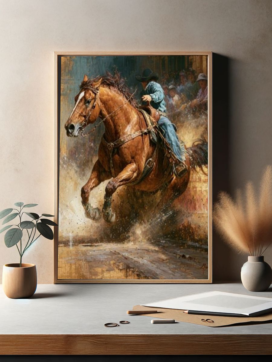 Cowboy Horse Ride Illustration Poster. — room view 2