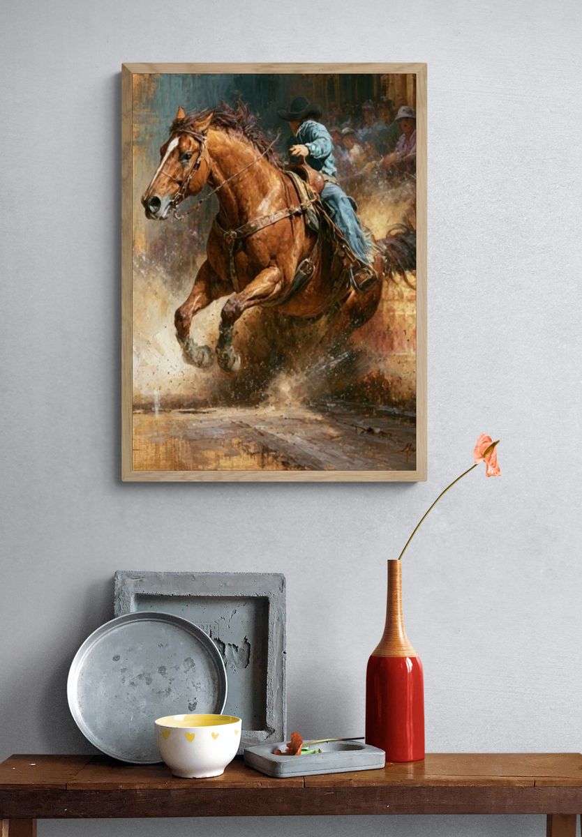Cowboy Horse Ride Illustration Poster. — room view 3