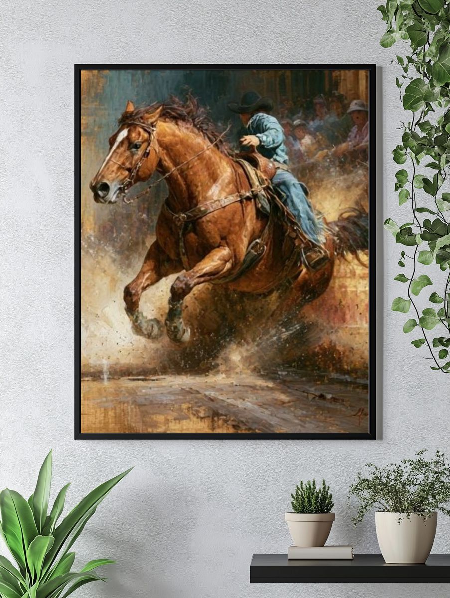 Cowboy Horse Ride Illustration Poster. — room view 4