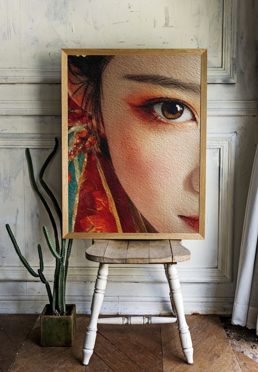 Geisha Portrait Watercolor Print. — room view 1