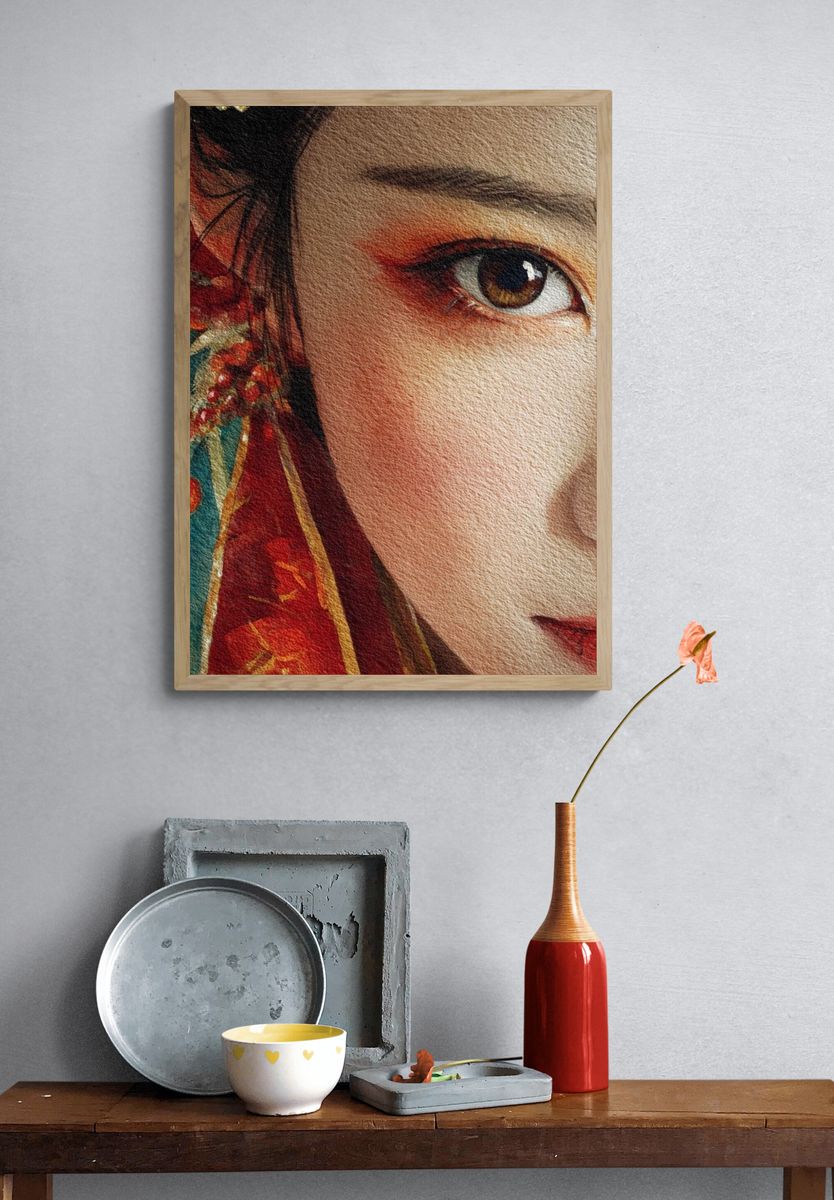 Geisha Portrait Watercolor Print. — room view 3
