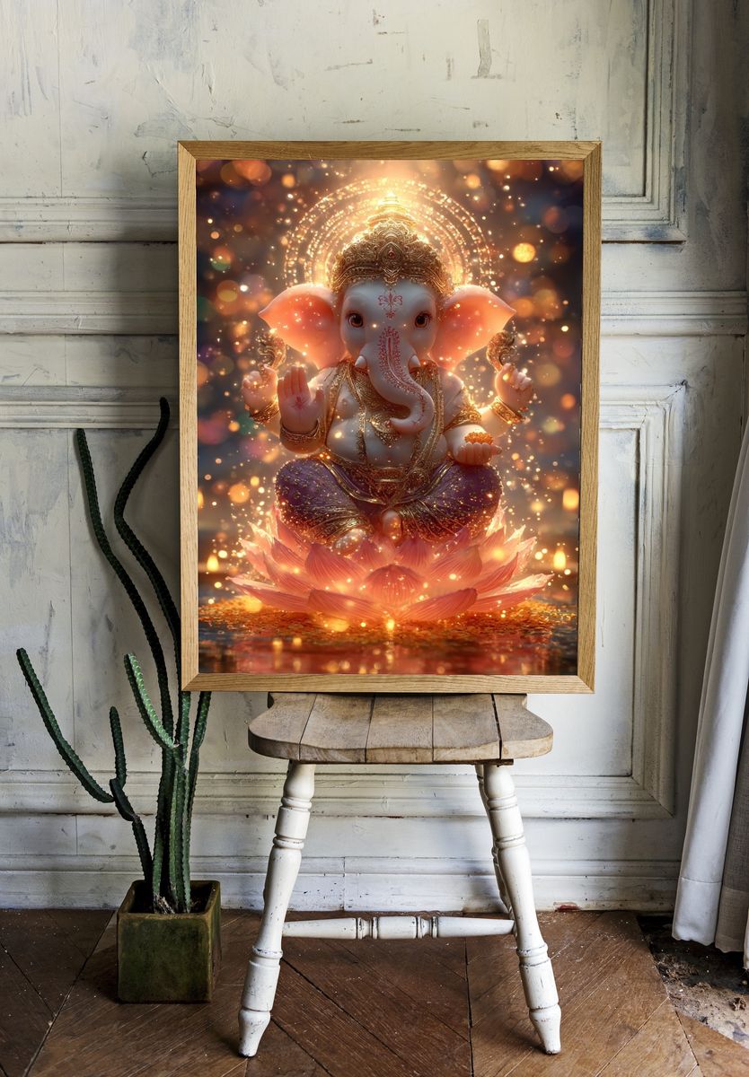 Ganesha Lotus Glow Poster. — room view 1