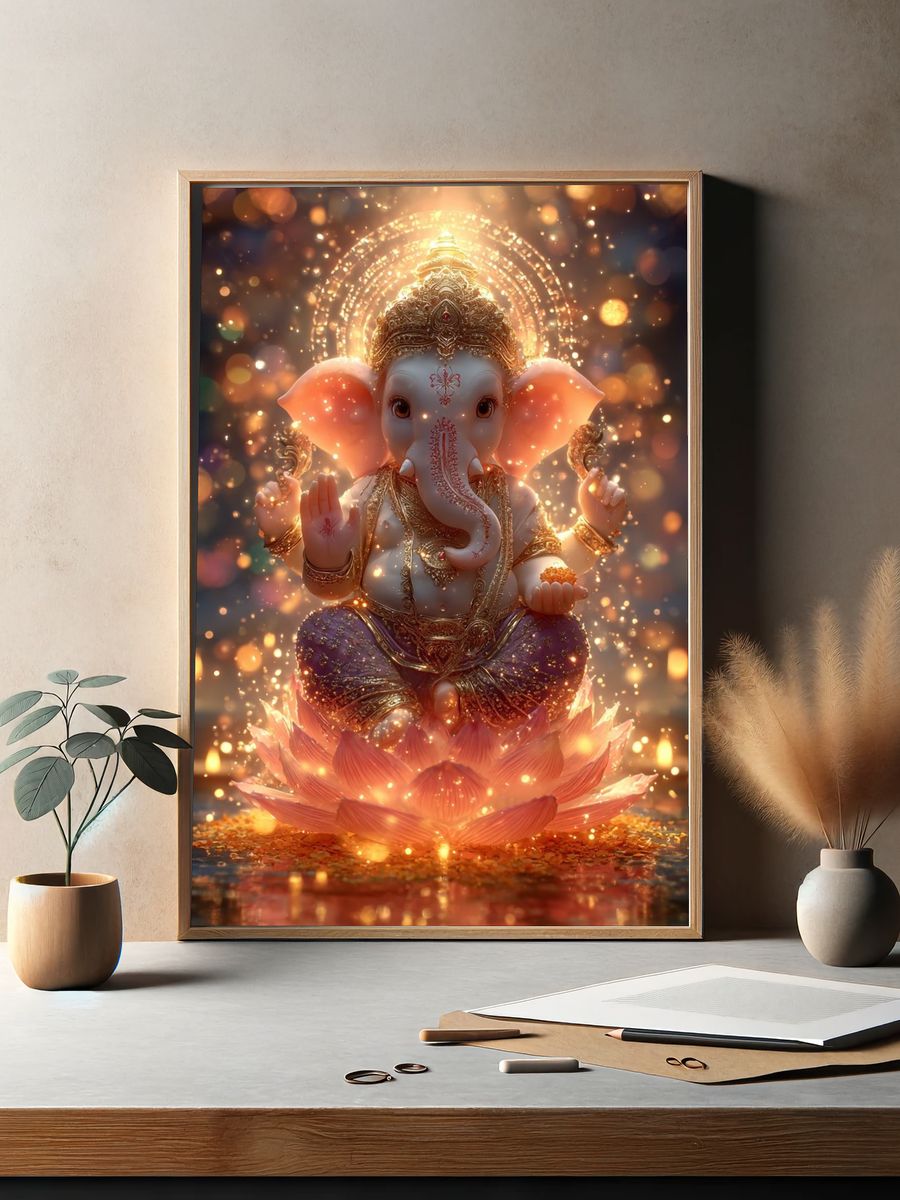 Ganesha Lotus Glow Poster. — room view 2