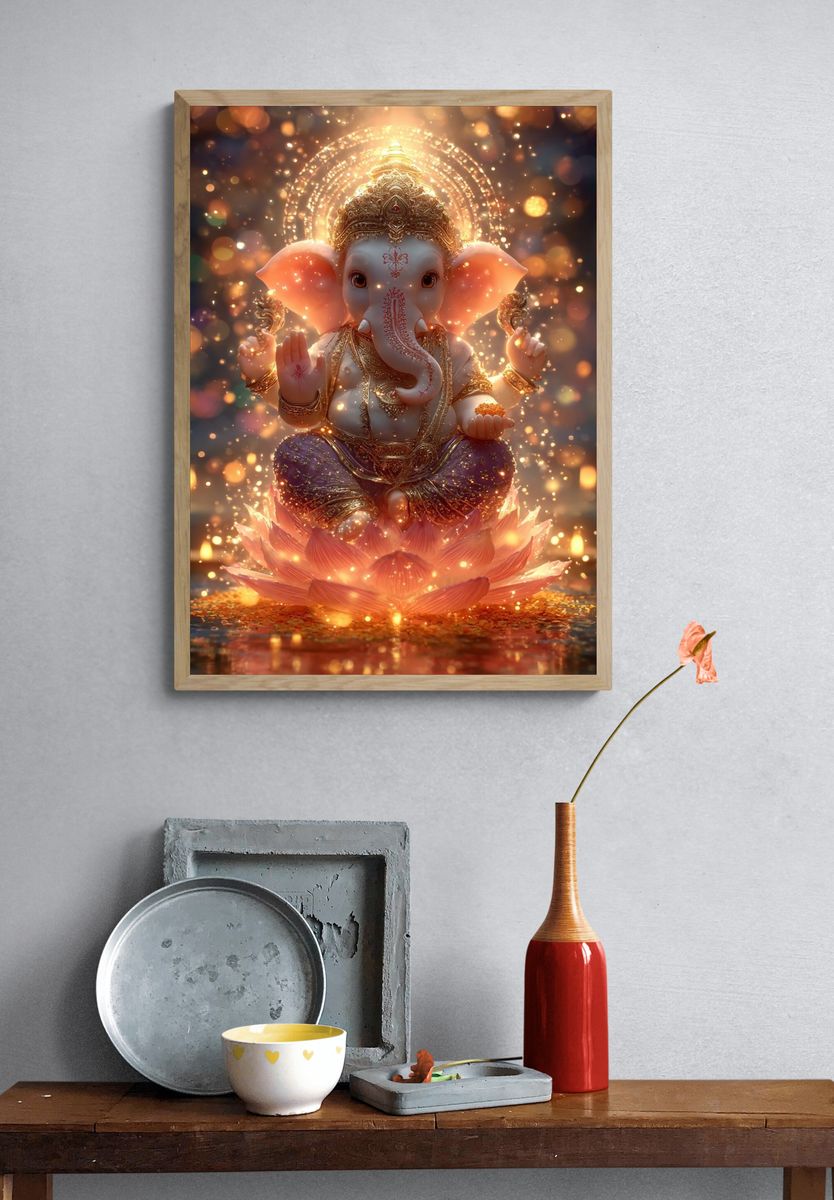 Ganesha Lotus Glow Poster. — room view 3