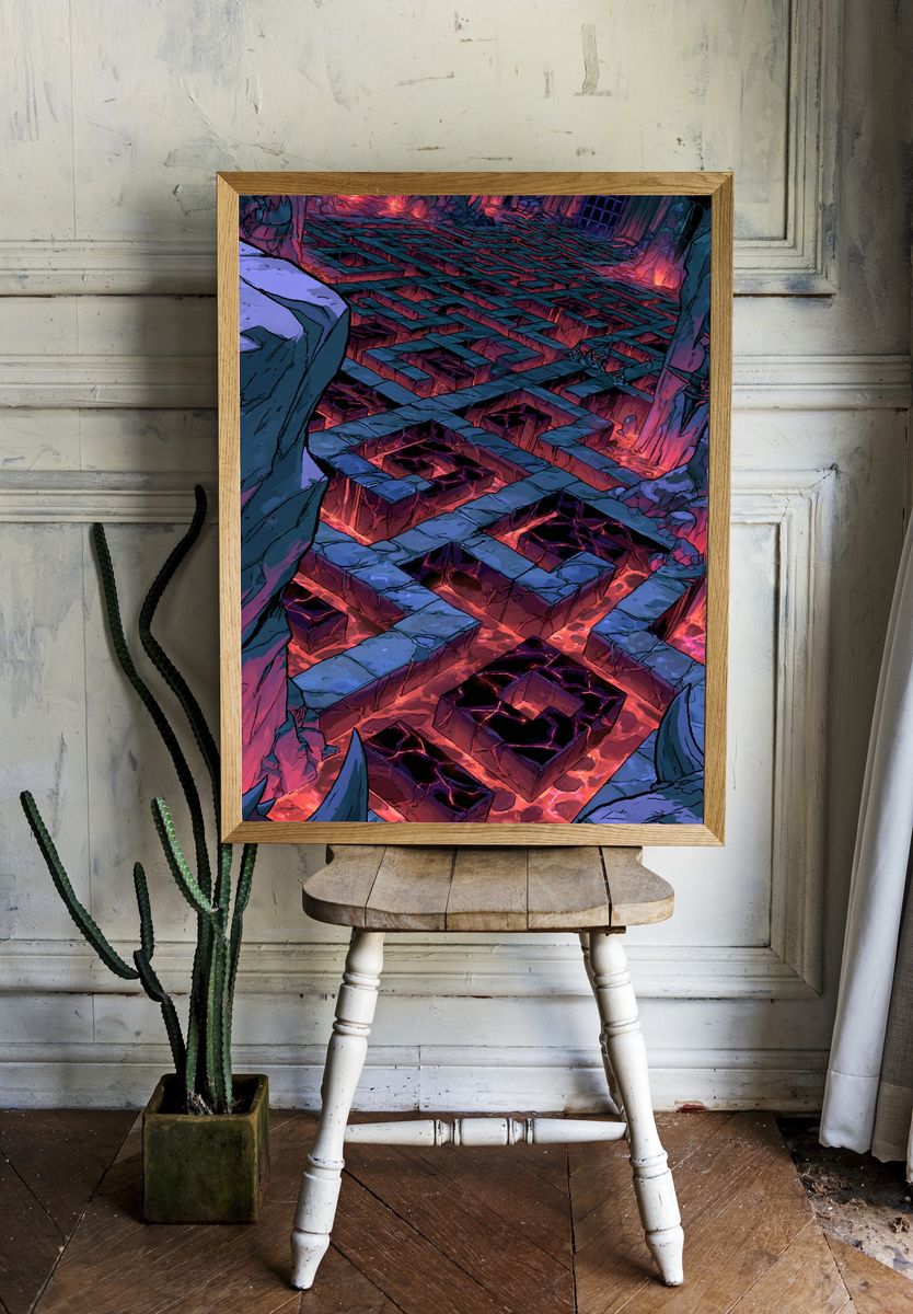 Infernal Maze Fantasy Illustration Poster. — room view 1