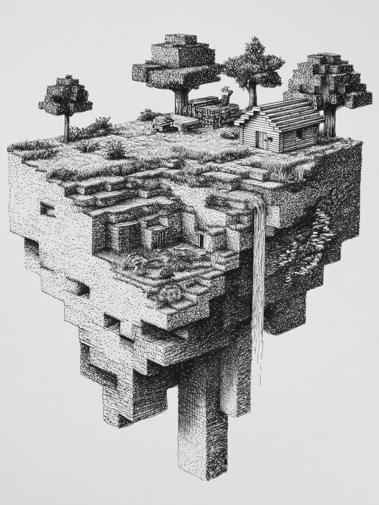 Floating Island Ink Print. poster — illustration art