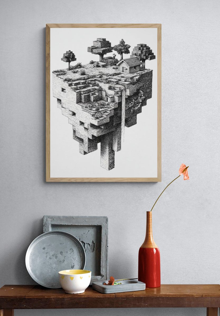 Floating Island Ink Print. — room view 3