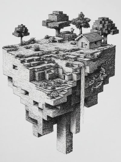 Floating Island Ink Print. poster print