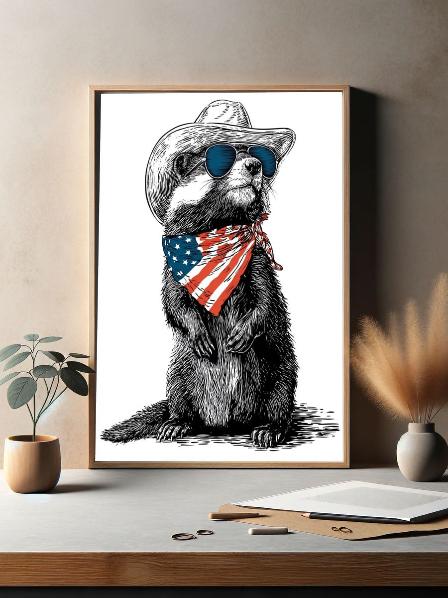 Cowboy Raccoon Illustration Poster. — room view 2