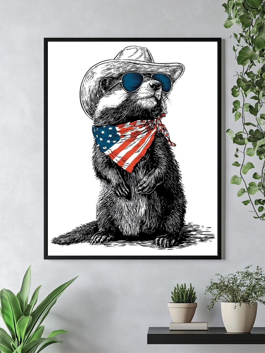 Cowboy Raccoon Illustration Poster. — room view 4