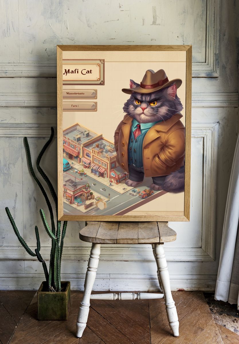 Mafi Cat Detective Illustration Poster. — room view 1