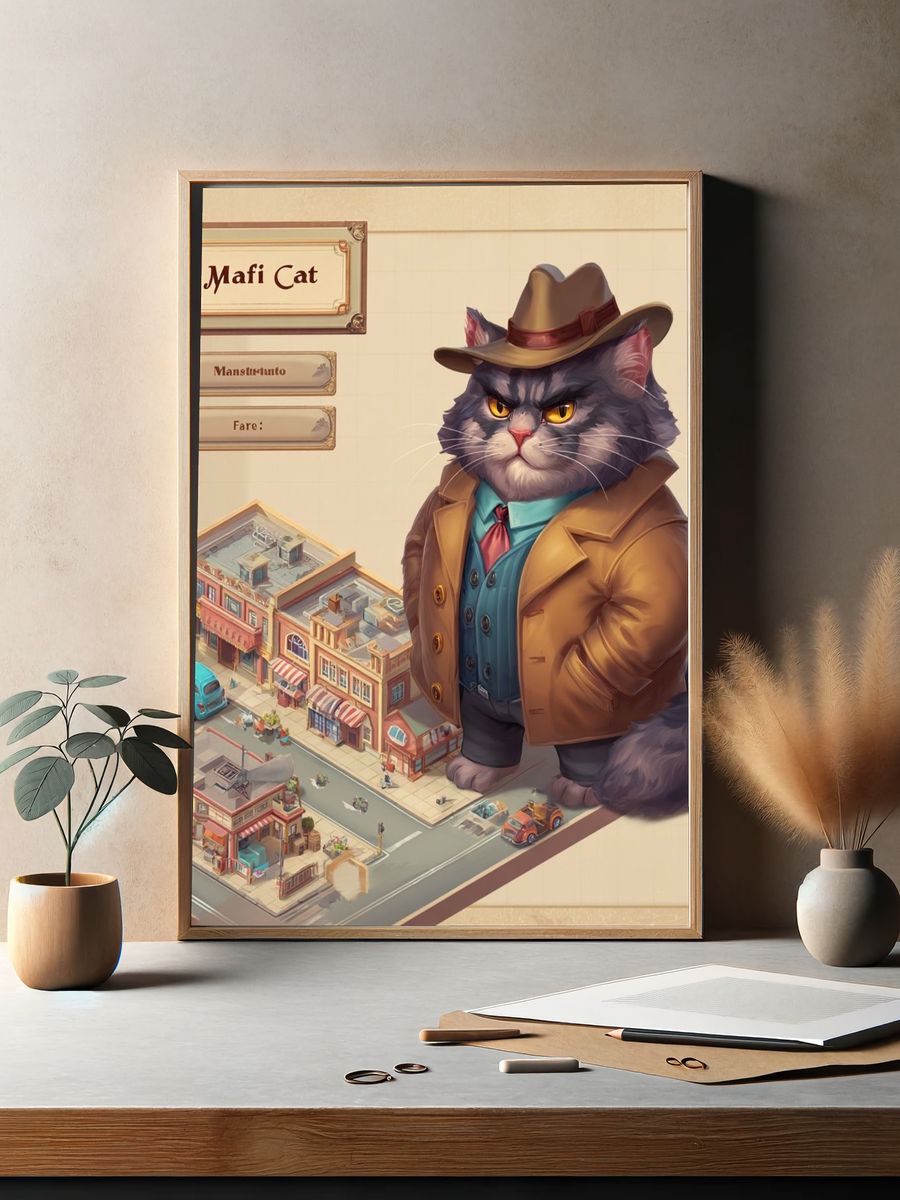 Mafi Cat Detective Illustration Poster. — room view 2