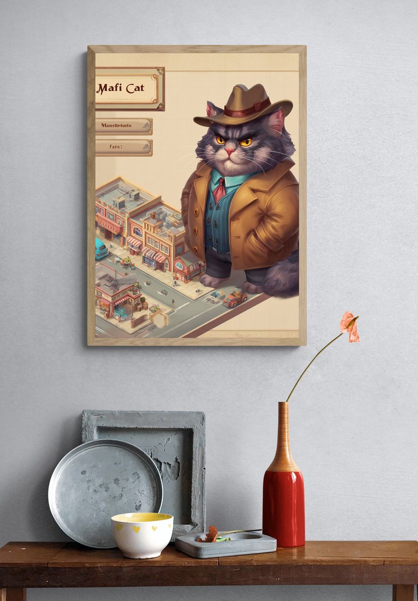 Mafi Cat Detective Illustration Poster. — room view 3
