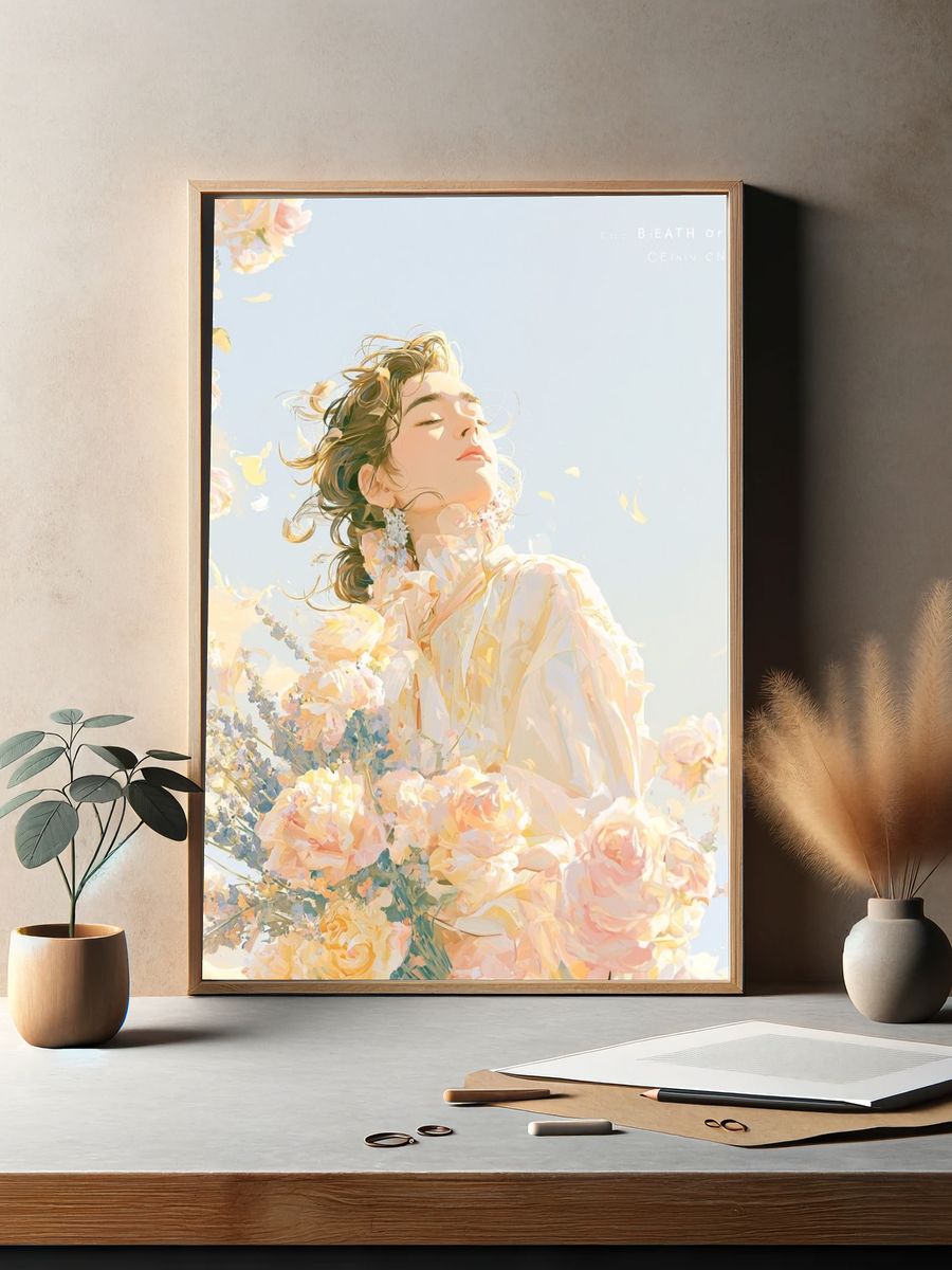 Breathe of Light Floral Portrait Print. — room view 2