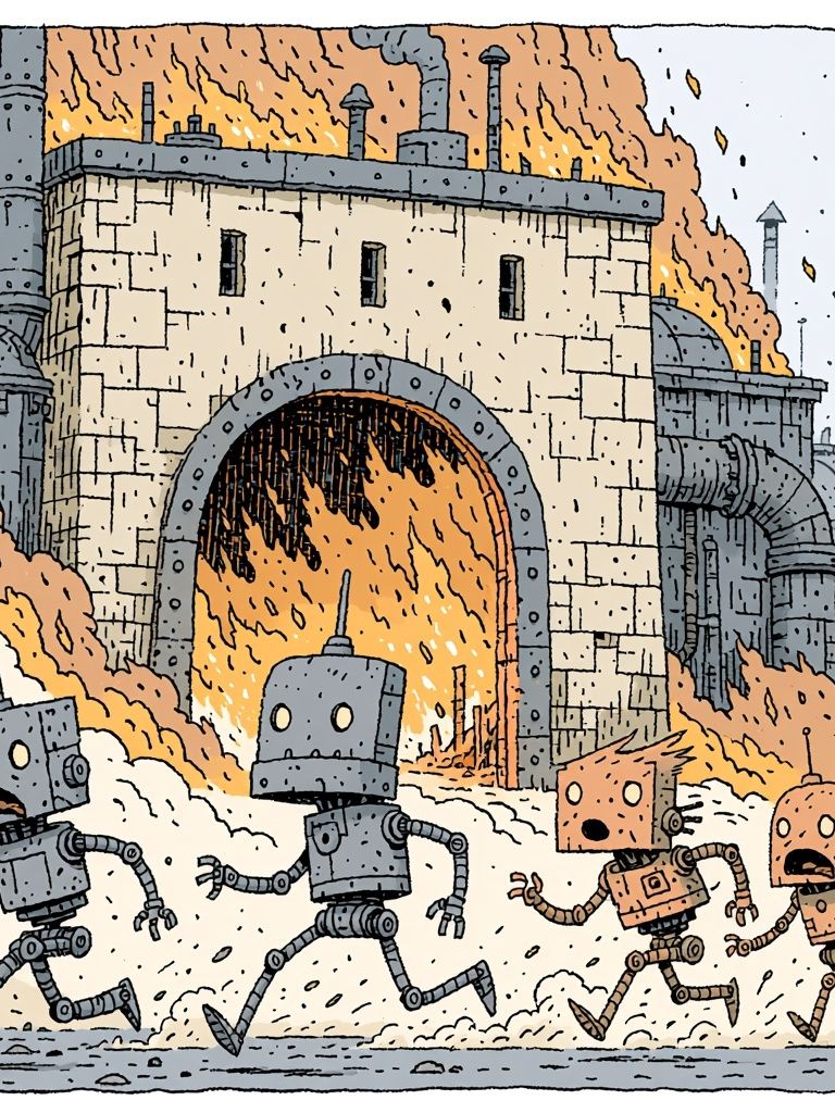 Robot Factory Escape Illustration Poster. poster detail