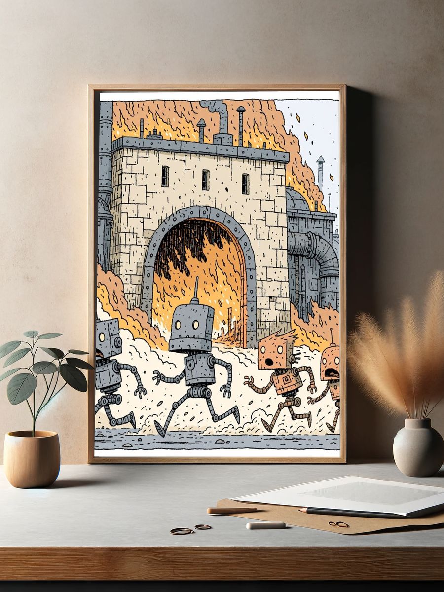 Robot Factory Escape Illustration Poster. — room view 2