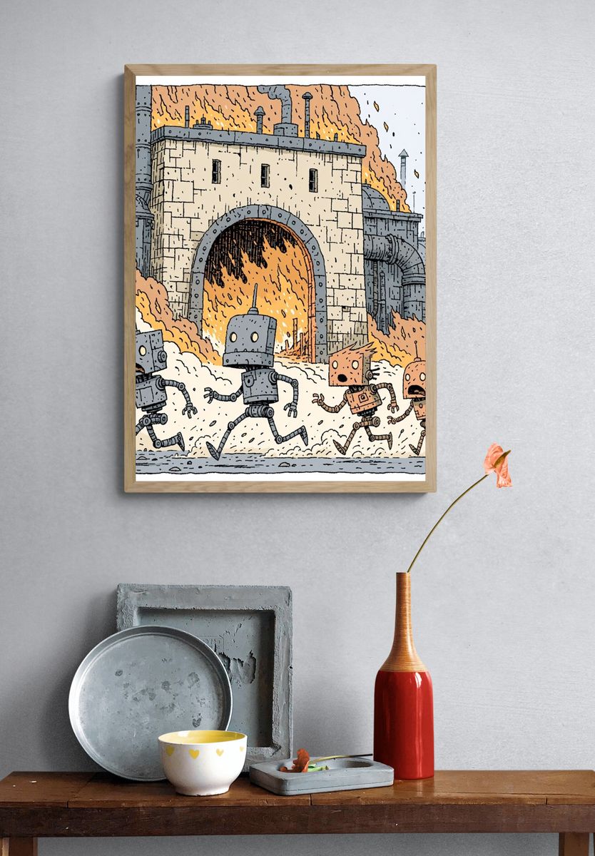Robot Factory Escape Illustration Poster. — room view 3