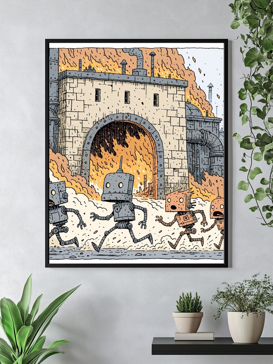 Robot Factory Escape Illustration Poster. — room view 4