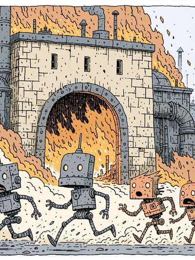 Robot Factory Escape Illustration Poster. poster print