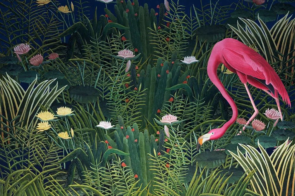 Flamingo & flower remix background. poster detail