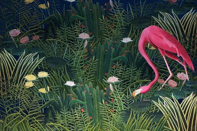 Flamingo & flower remix background. poster