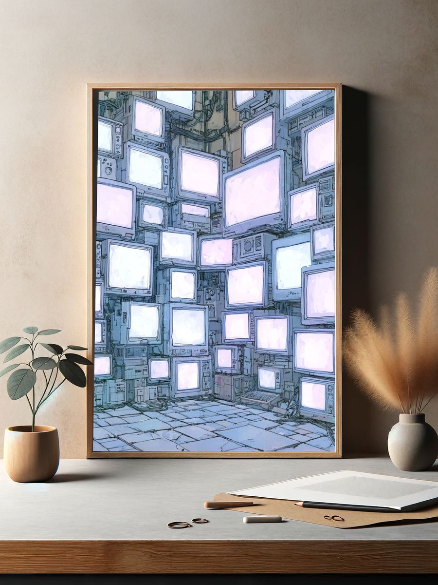 Retro TV Wall Illustration Poster. — room view 2