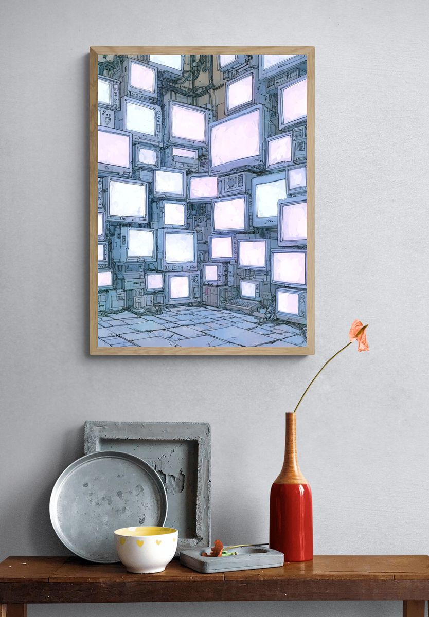 Retro TV Wall Illustration Poster. — room view 3