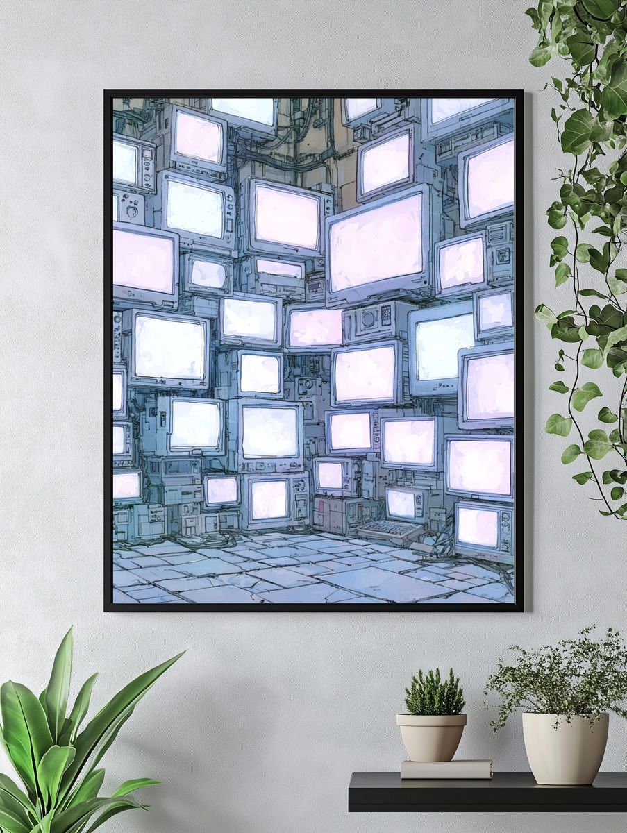 Retro TV Wall Illustration Poster. — room view 4