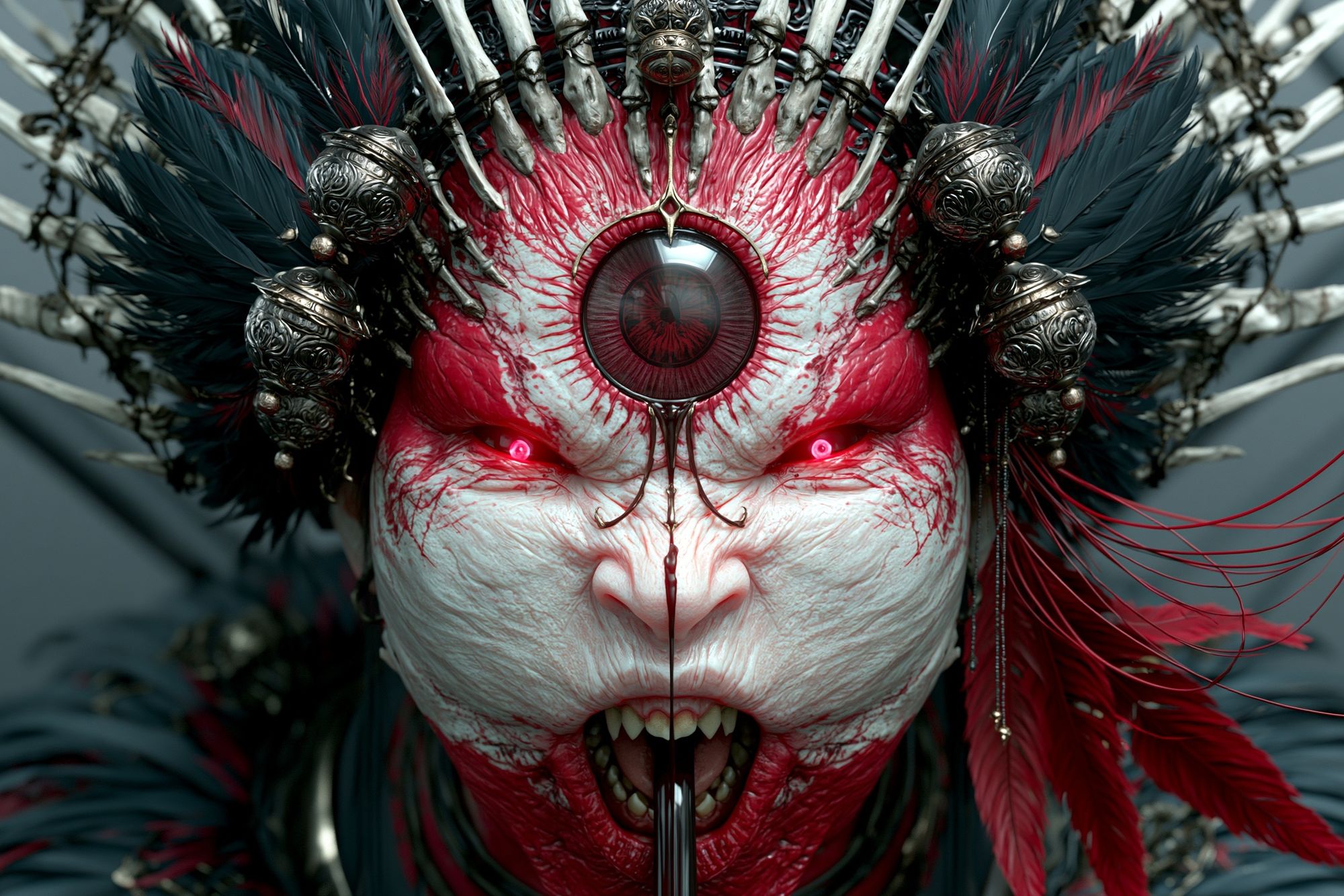 Crimson Ritual Mask Illustration Poster. poster detail