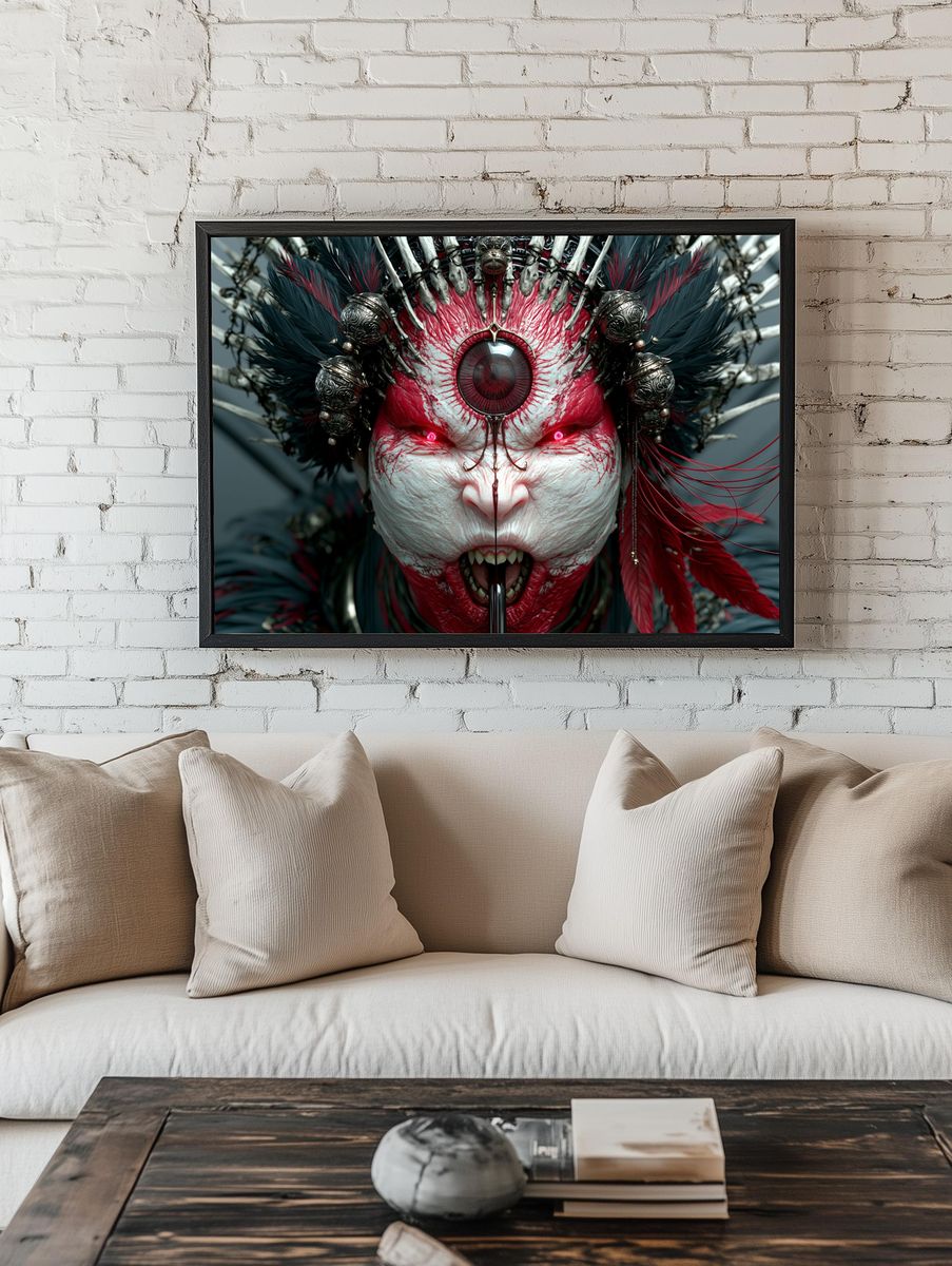 Crimson Ritual Mask Illustration Poster. — room view 1