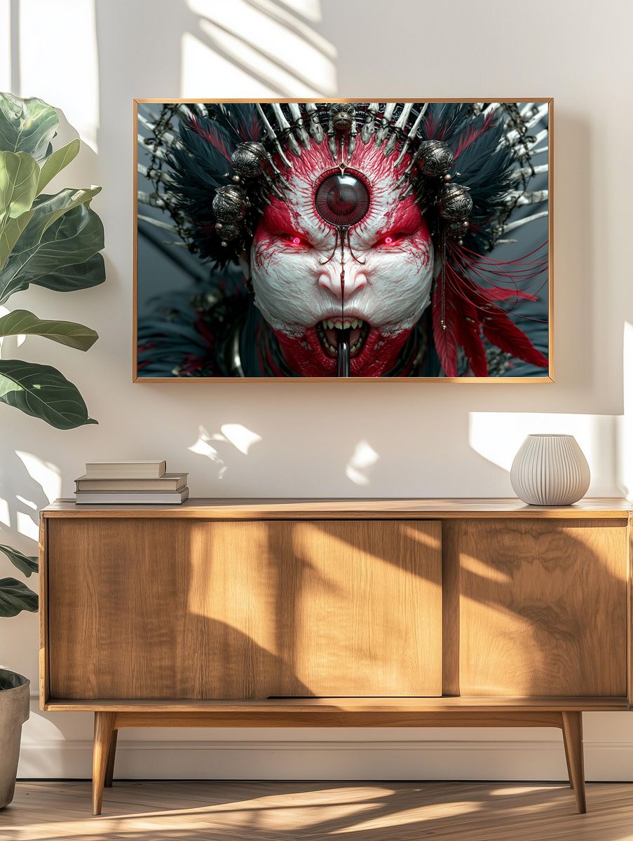 Crimson Ritual Mask Illustration Poster. — room view 3