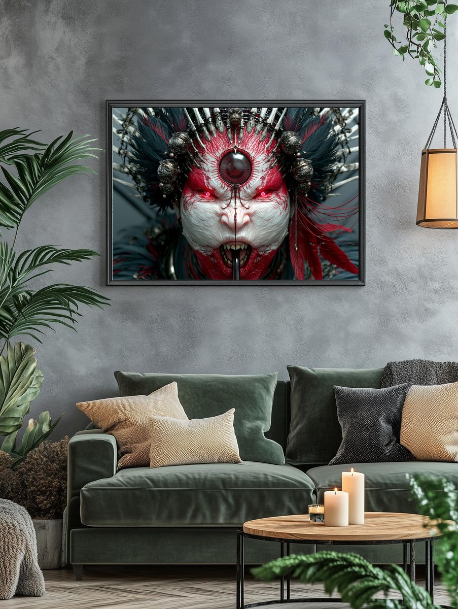 Crimson Ritual Mask Illustration Poster. — room view 4