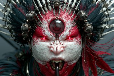 Crimson Ritual Mask Illustration Poster. poster print