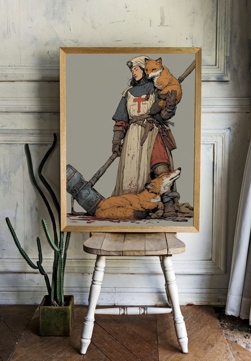 Knight and Fox Illustration Poster. — room view 1