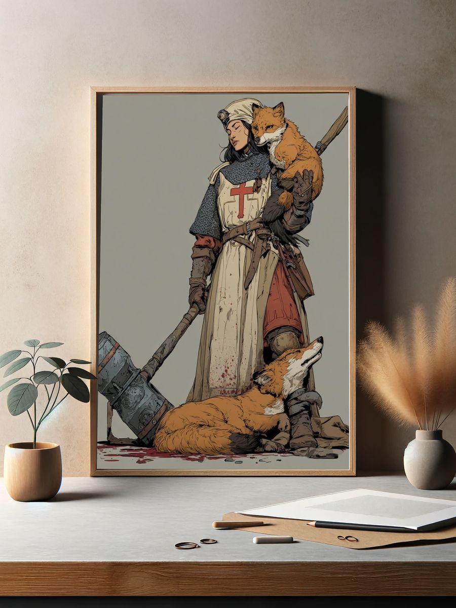 Knight and Fox Illustration Poster. — room view 2