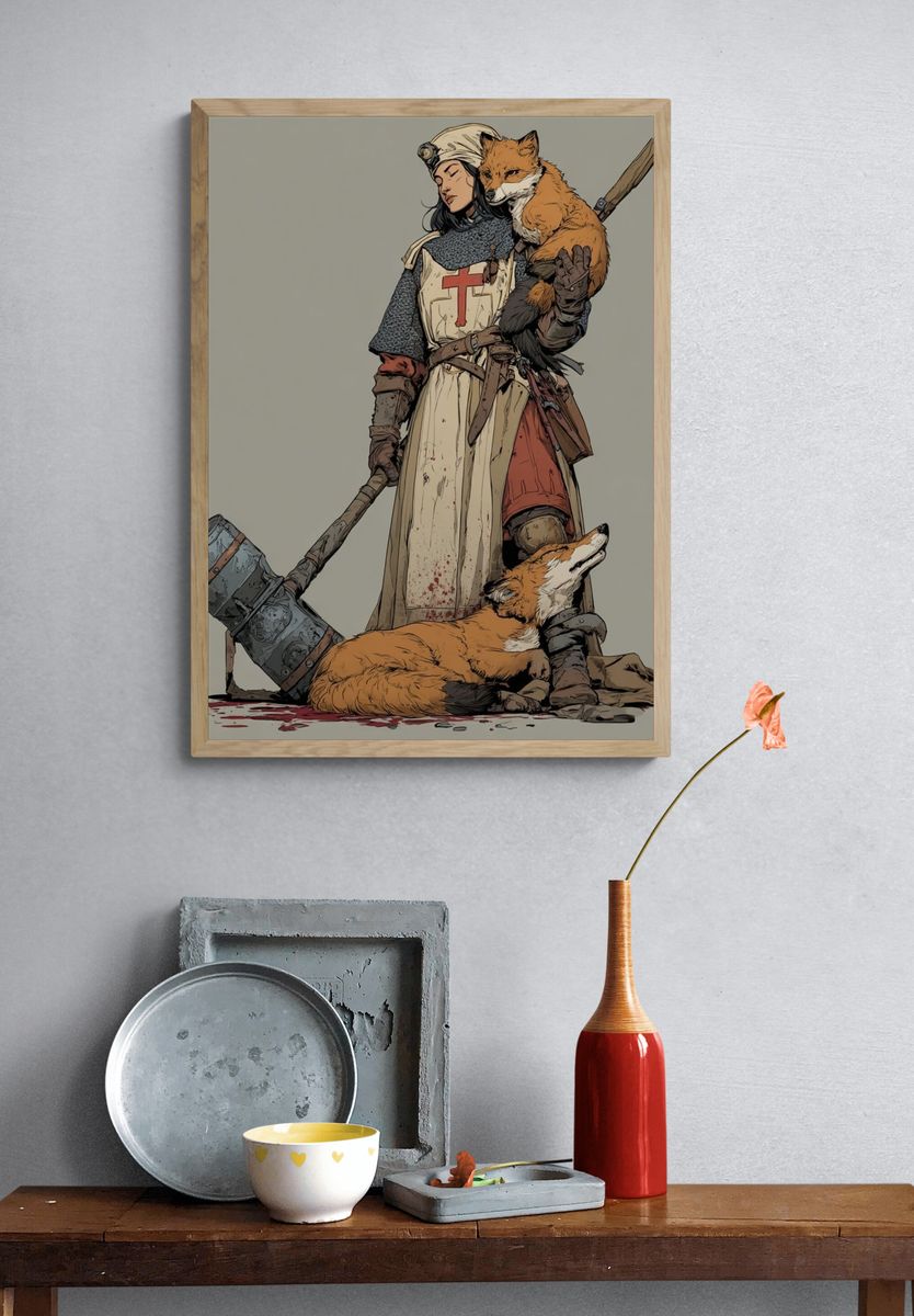 Knight and Fox Illustration Poster. — room view 3