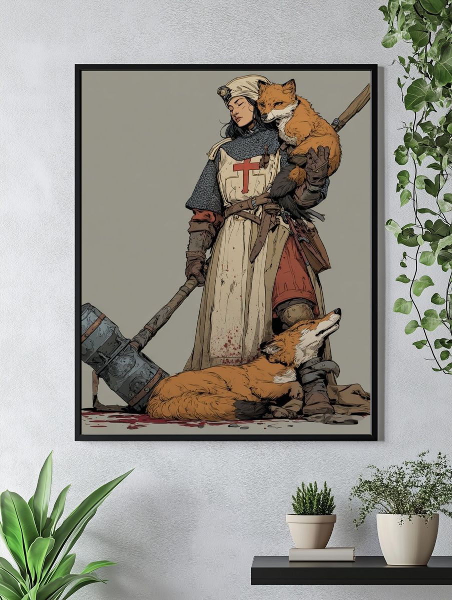 Knight and Fox Illustration Poster. — room view 4