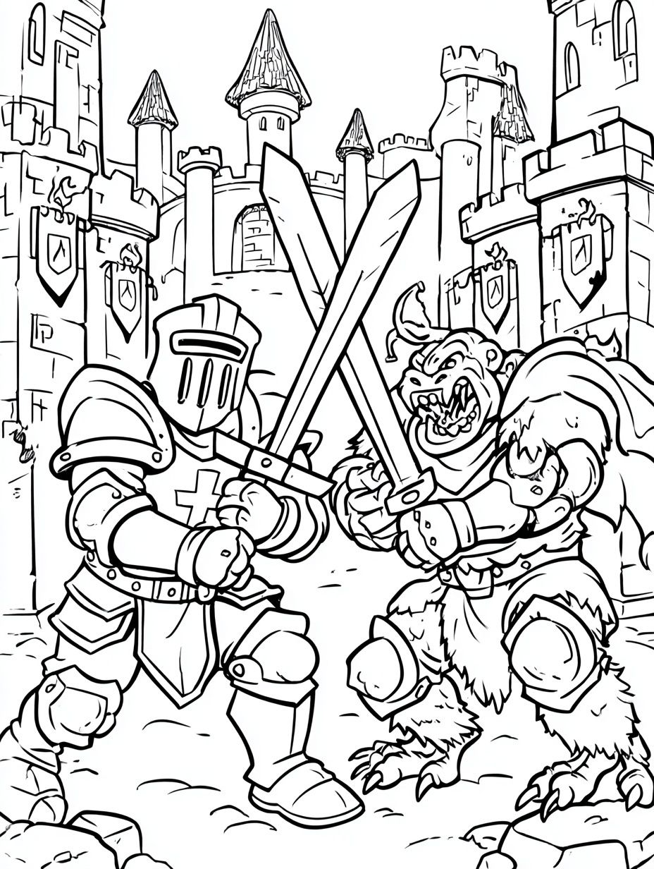 Knight Battle Coloring Poster. poster — illustration art