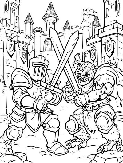 Knight Battle Coloring Poster. poster