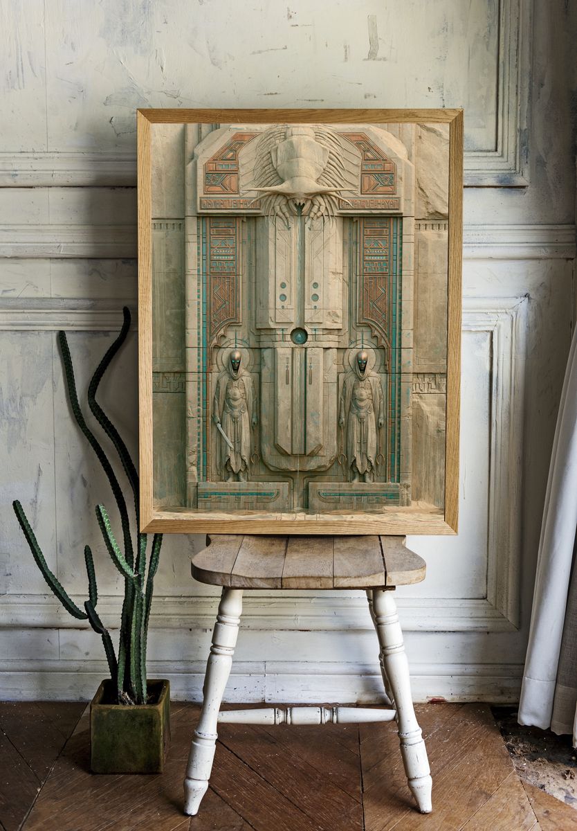 Sci-Fi Temple Guardians Print. — room view 1