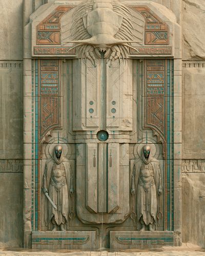 Sci-Fi Temple Guardians Print. poster print